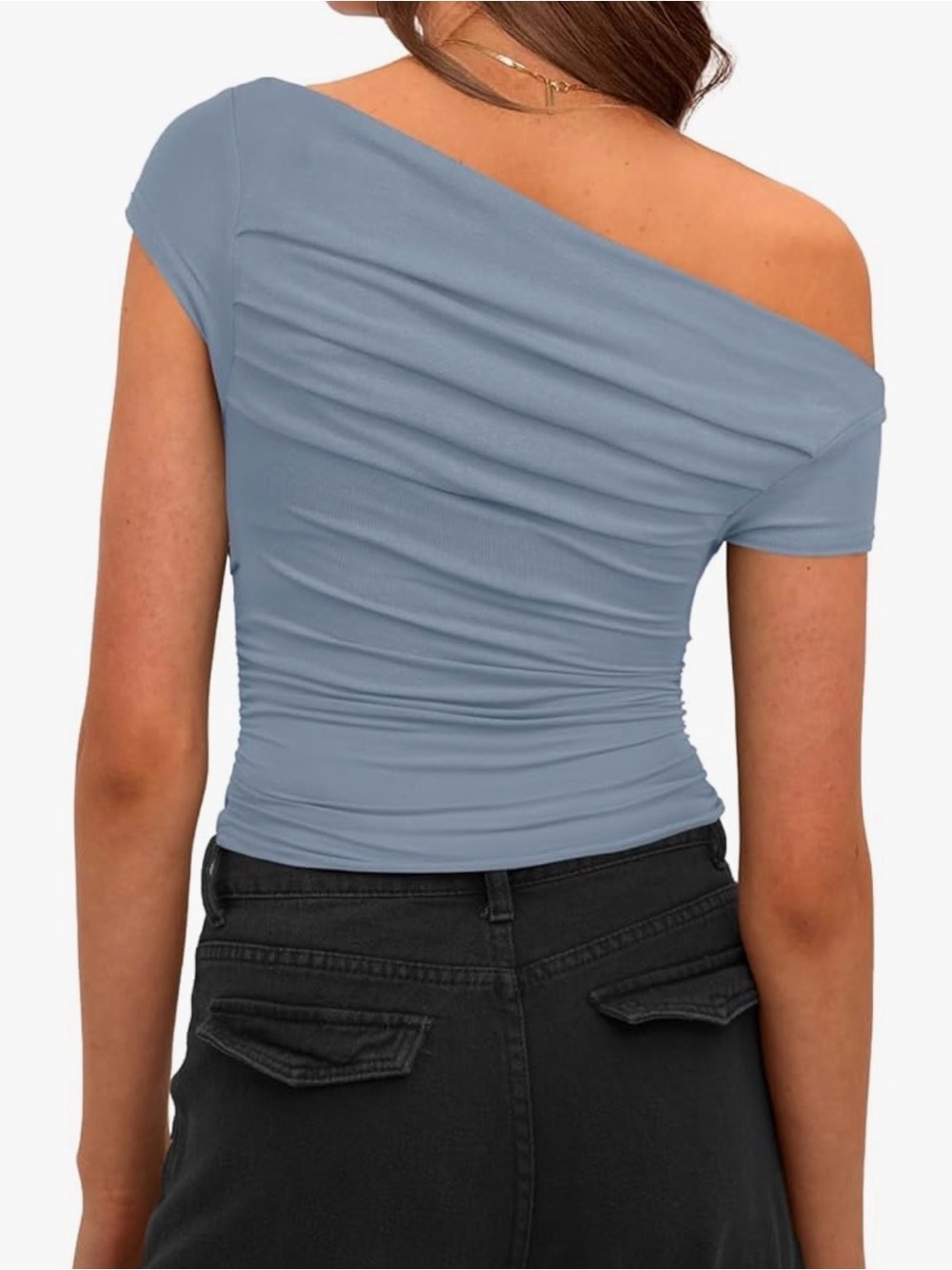 Off-Shoulder 🩵 Light Blue Women's Ruched Top - Picture 4 of 10